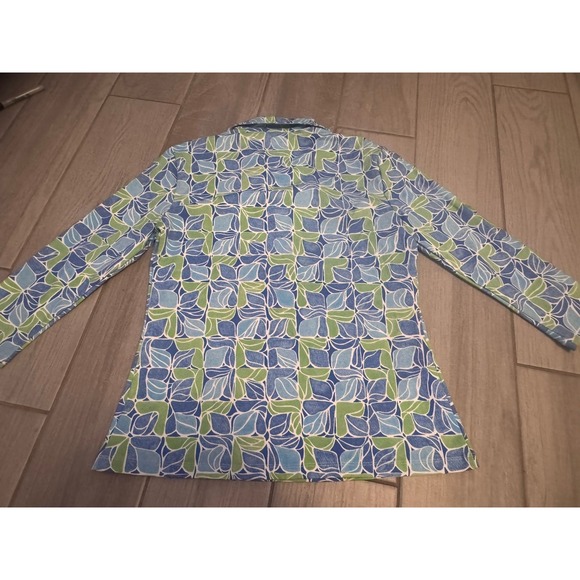 J McLaughlin Shirt Womens Small Blue White Floral Court Polo Soft Cotton Stretch - Picture 7 of 11